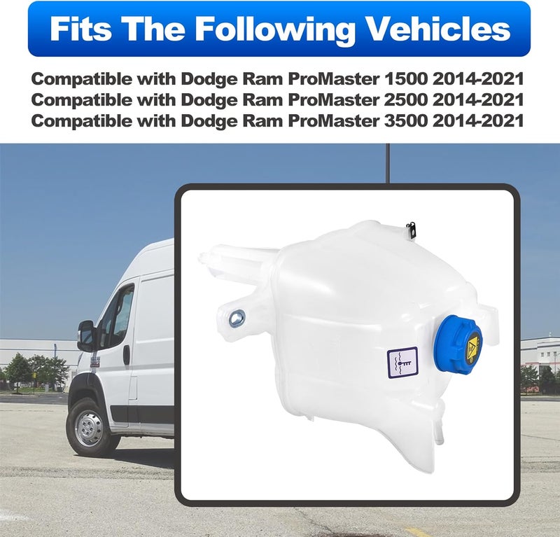 TEMSONE Upgrade 603-832 Coolant Reservoir Tank Compatible with Dodge Ram ProMaster 1500 2500 3500 2014-2021 Replace# 52014880AA - Image 2